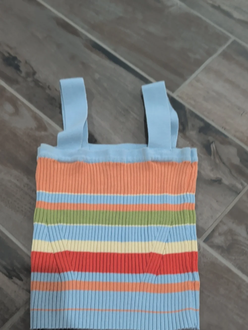 Fate Kids Ribbed Tank Top - Light Blue, Orange & Multicolor Stripes